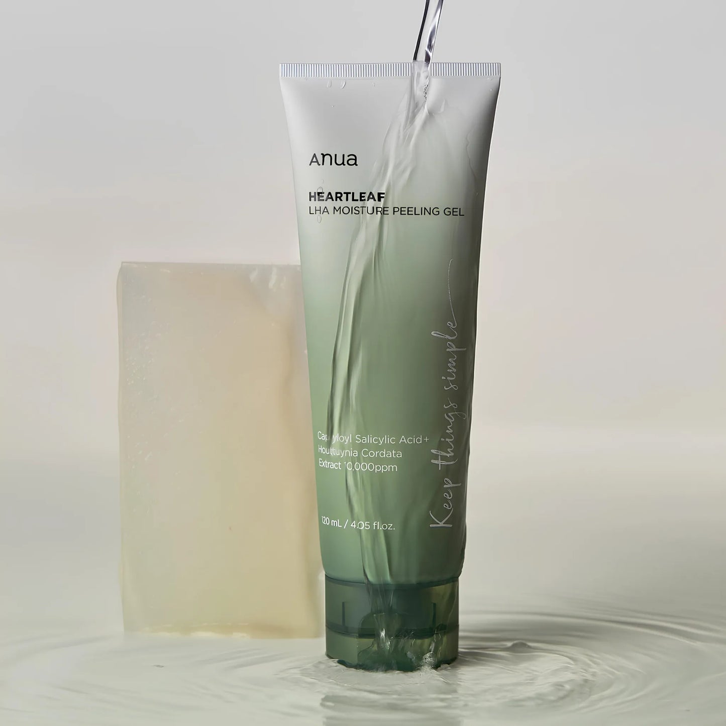 Anua Heartleaf LHA Moisture Peeling Gel 120ml - με ήπιο πράσινο σχεδιασμό, που περιέχει εκχύλισμα από φύλλο καρδιάς και LHA, προσφέροντας απαλή απολέπιση και ενυδάτωση για βελτιωμένη υφή και φρεσκάδα της επιδερμίδας.