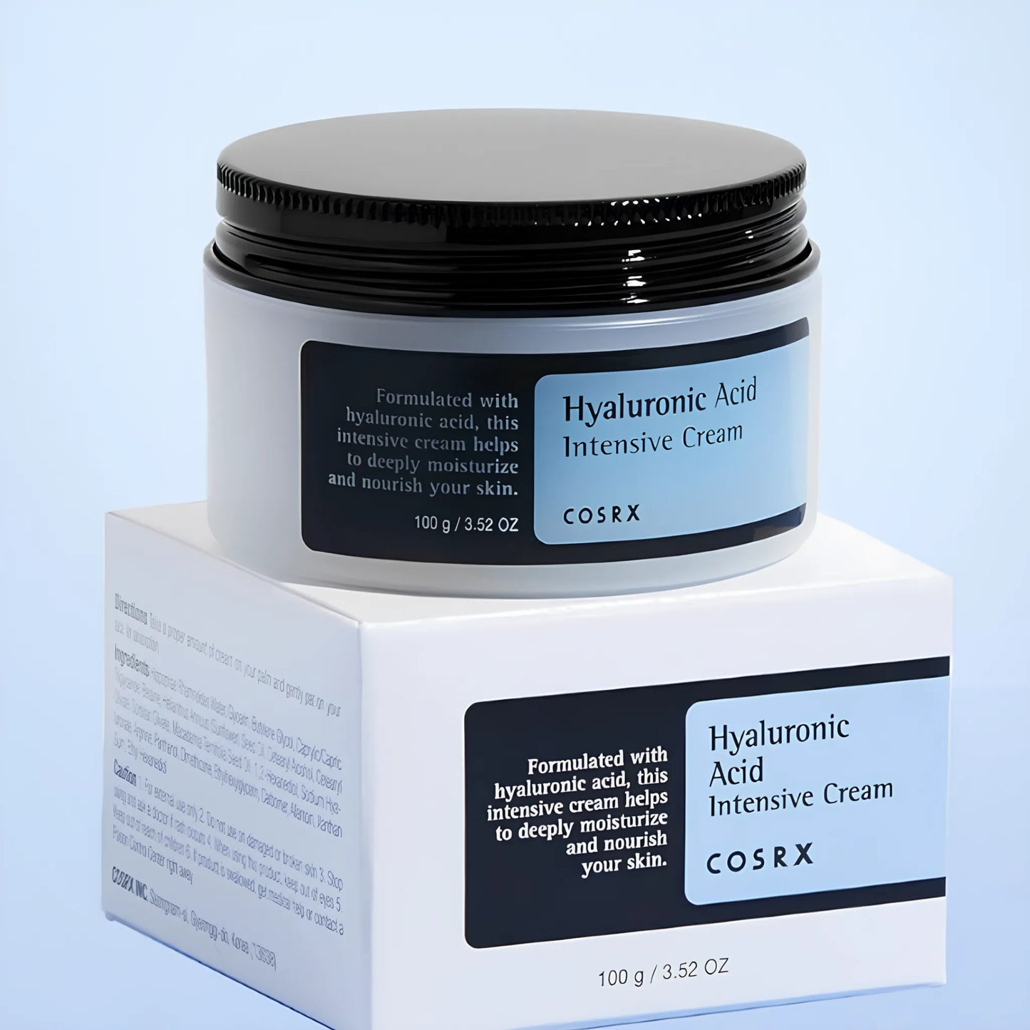 COSRX Hyaluronic Acid Intensive Cream 100ml, με τη συσκευασία να φαίνεται καθαρά, ενισχύει την ελαστικότητα και τη λάμψη του δέρματος.
