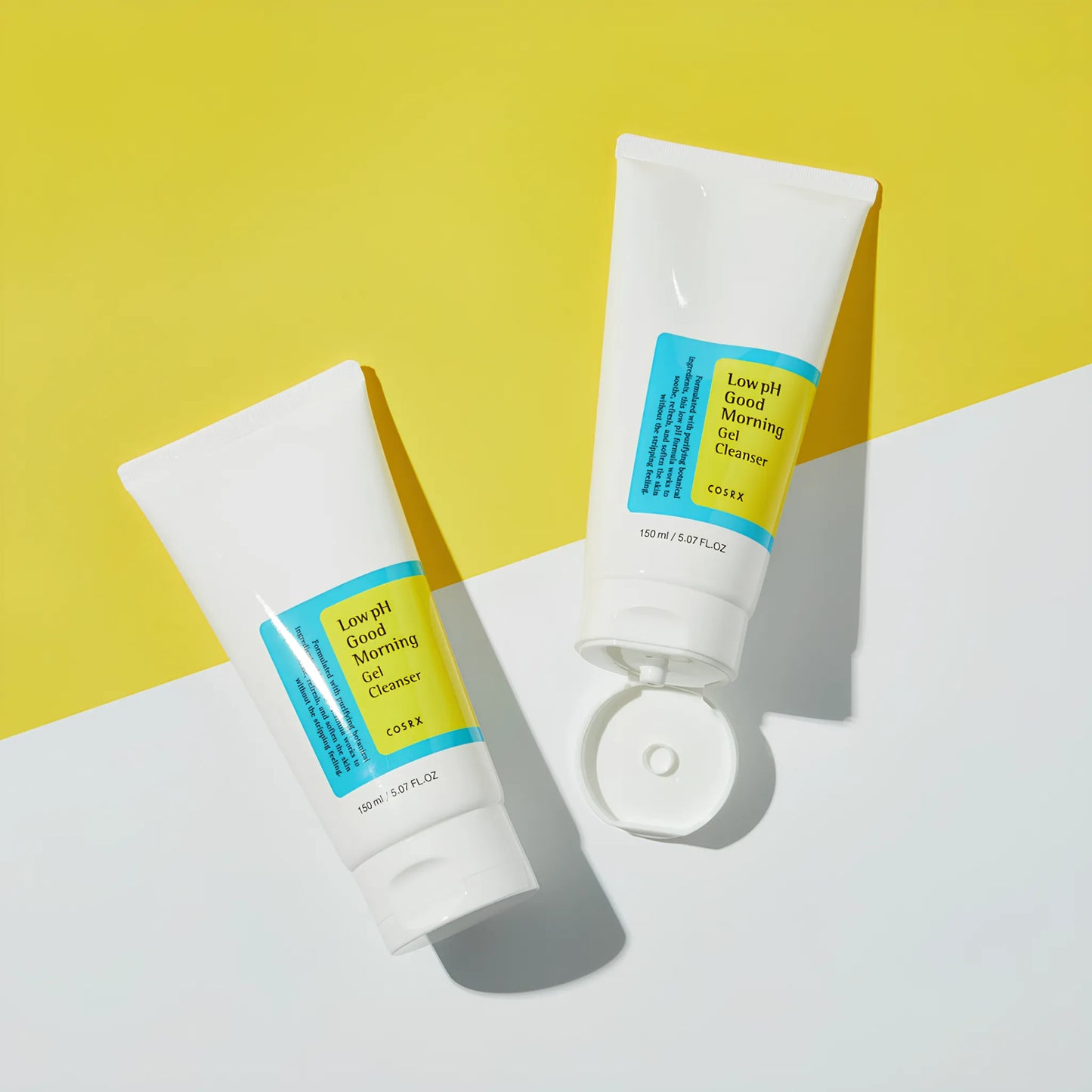 COSRX Low pH Good Morning Gel Cleanser 150ml, συσκευασία με τζελ καθαρισμού χαμηλού pH για φρέσκια επιδερμίδα.