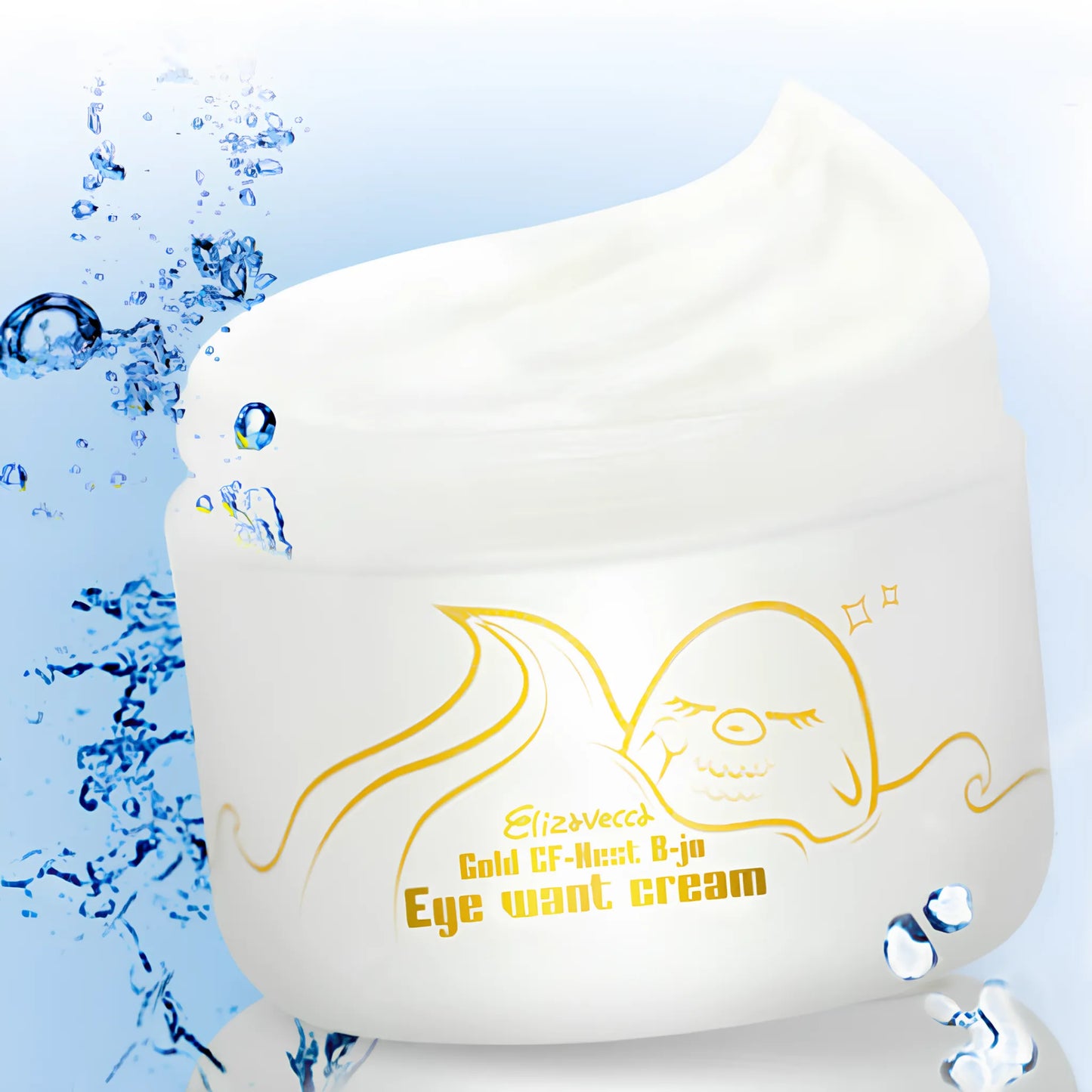 Elizavecca Gold CF Nest B-Jo Eye Want Cream 100ml, με τη βελούδινη υφή της κρέμας να είναι ορατή, μειώνει την εμφάνιση λεπτών γραμμών και μαύρων κύκλων.