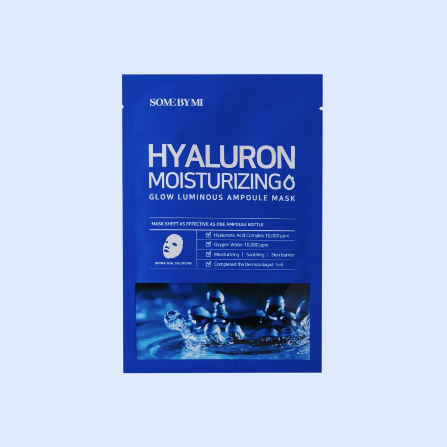 Some By Mi Hyaluron Moisturizing Glow Luminous Ampoule Mask 25g, με τη συσκευασία να φαίνεται καθαρά, προσφέρει εντατική ενυδάτωση και λάμψη στο δέρμα.