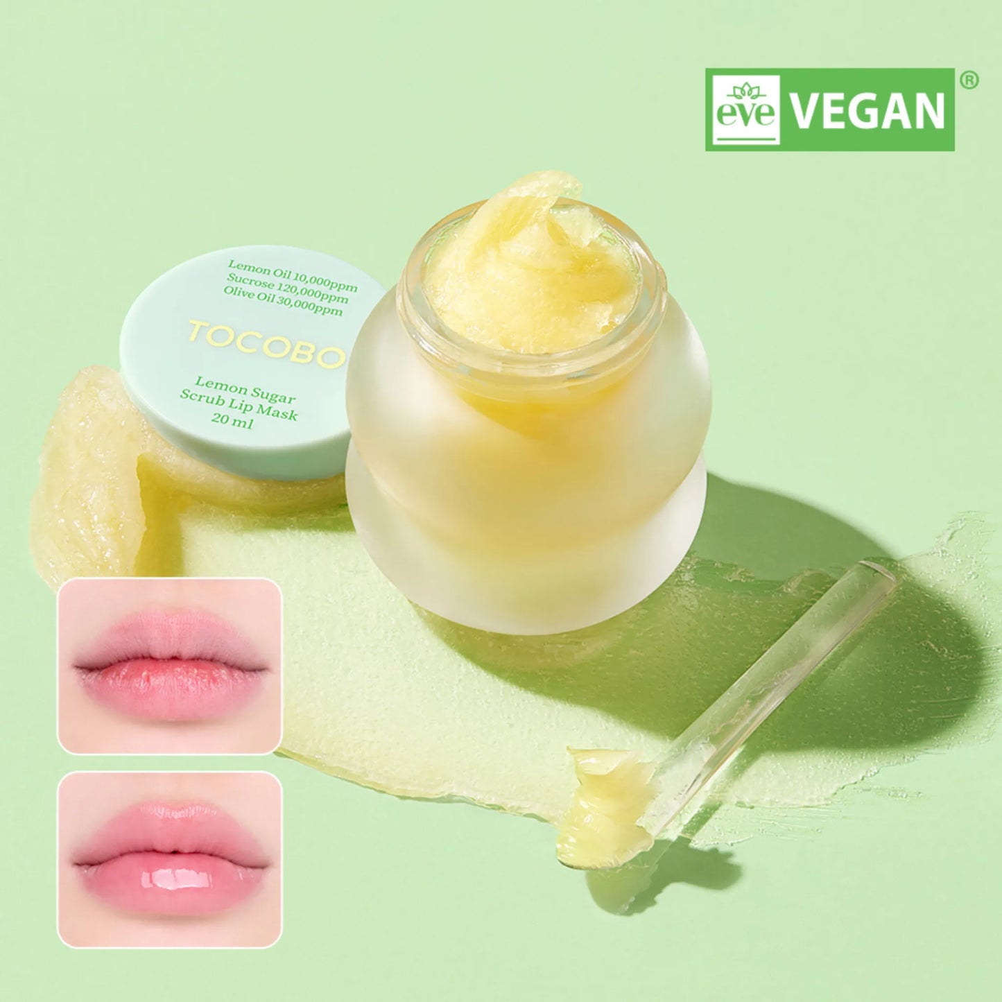 TOCOBO Lemon Sugar Scrub Lip Mask 20ml, με το προϊόν να ξεχωρίζει, χαρίζει απαλή και λεία αίσθηση στα χείλη ενώ ενυδατώνει με φυσικά συστατικά.