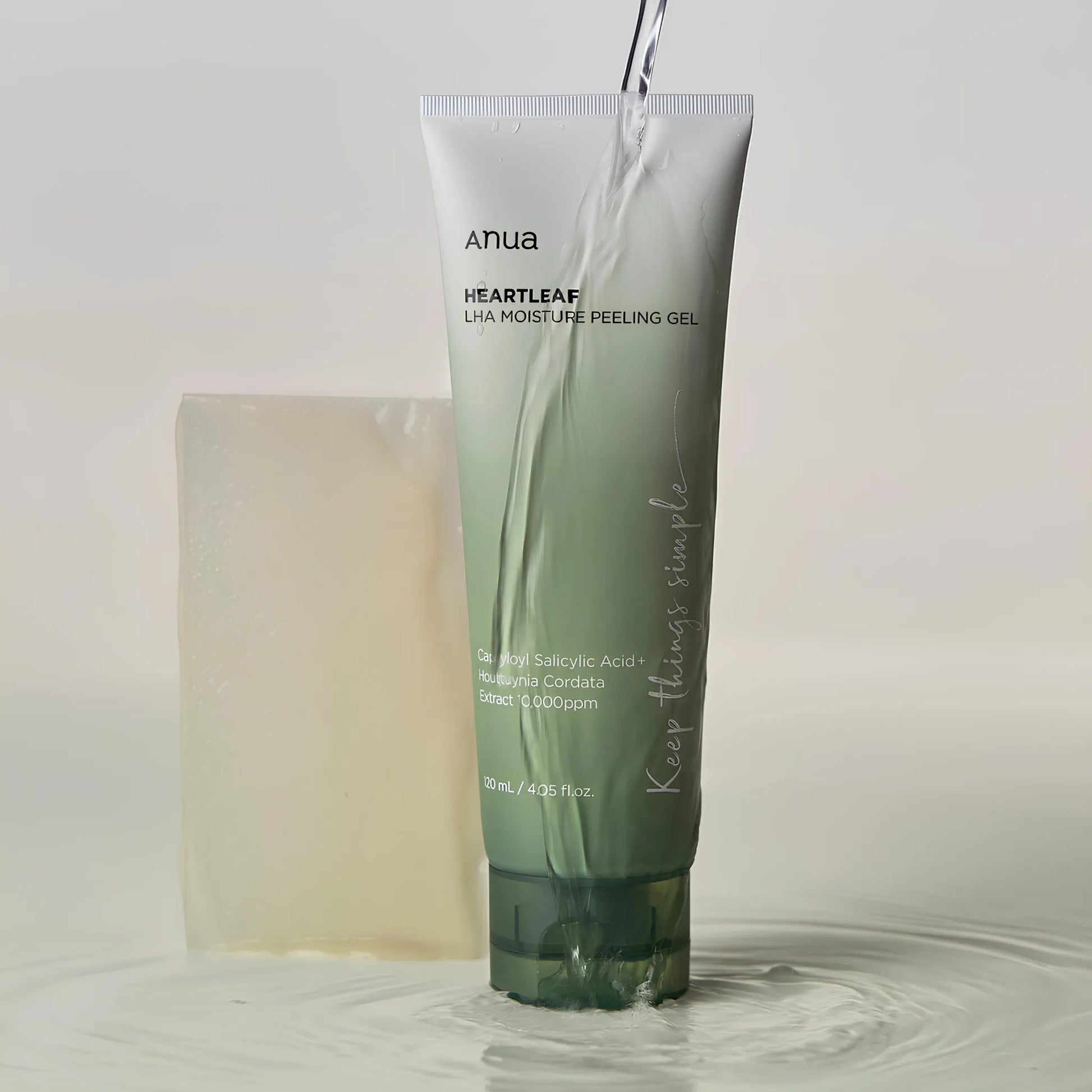 Anua Heartleaf LHA Moisture Peeling Gel 120ml - με ήπιο πράσινο σχεδιασμό, που περιέχει εκχύλισμα από φύλλο καρδιάς και LHA, προσφέροντας απαλή απολέπιση και ενυδάτωση για βελτιωμένη υφή και φρεσκάδα της επιδερμίδας.