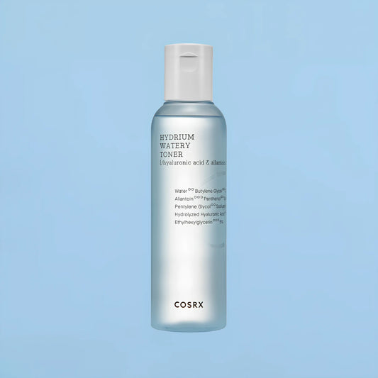 COSRX Hydrium Watery Toner 150ml, συσκευασία με ενυδατικό τόνερ για δροσερή επιδερμίδα.