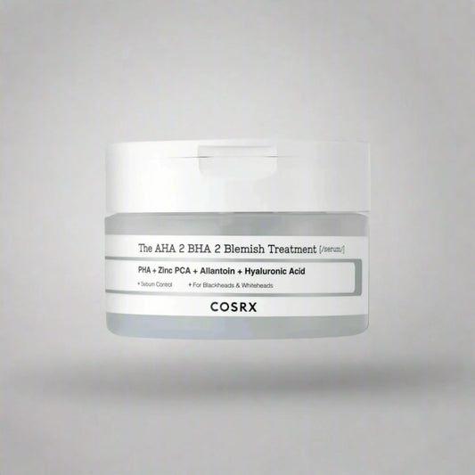 COSRX The AHA 2 BHA 2 Blemish Treatment Serum 50g, με τη συσκευασία να είναι ορατή, παρέχει εξισορρόπηση και απολέπιση για πιο καθαρή επιδερμίδα.