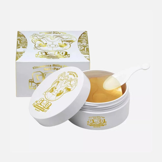 Elizavecca Hell Pore Gold Hyaluronic Acid Eye Patch 60pcs, με τη συσκευασία τους να είναι καθαρά ορατή, παρέχουν εντατική ενυδάτωση και σύσφιγξη στην περιοχή των ματιών.