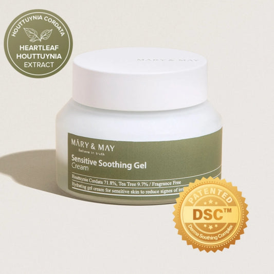 Mary&May Sensitive Soothing Gel Blemish Cream 70g, με το προϊόν να φαίνεται καθαρά, καταπραΰνει και βοηθά στη μείωση των ερυθρότητων και των ατελειών του δέρματος.
