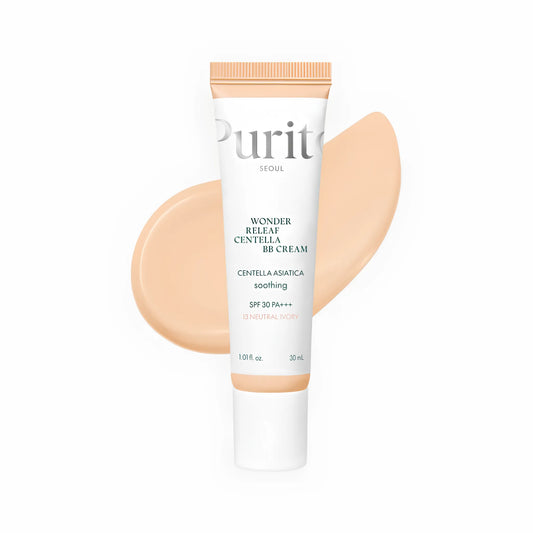Purito SEOUL Wonder Releaf Centella BB Cream #13 Neutral Ivory 30ml, με το προϊόν να διακρίνεται, χαρίζει φυσική κάλυψη και καταπραΰνει την επιδερμίδα με Centella.