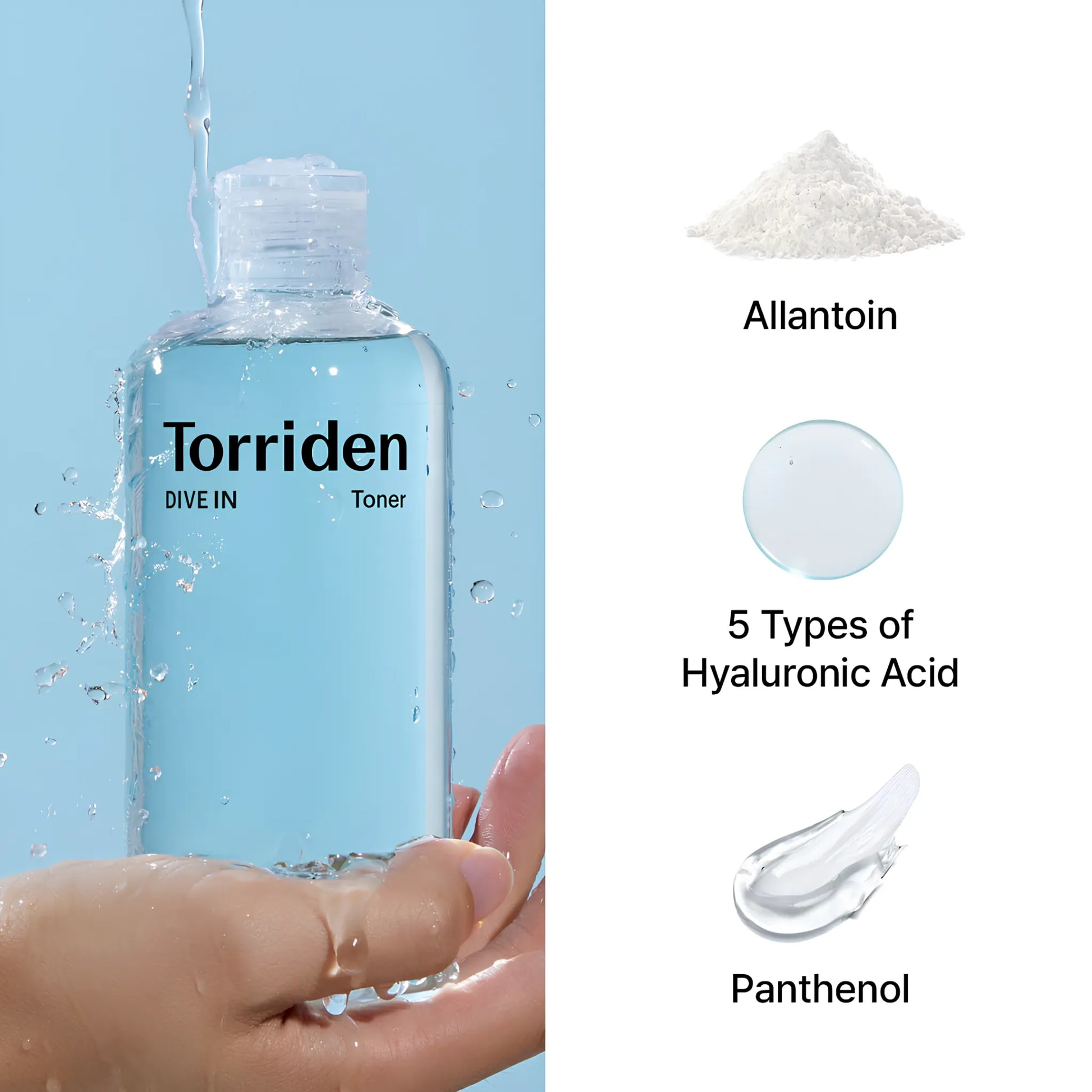 Torriden DIVE-IN Low Molecular Hyaluronic Acid Toner 300ml, προσφέρει εντατική ενυδάτωση και ανανέωση στην επιδερμίδα με υαλουρονικό οξύ χαμηλού μοριακού βάρους.