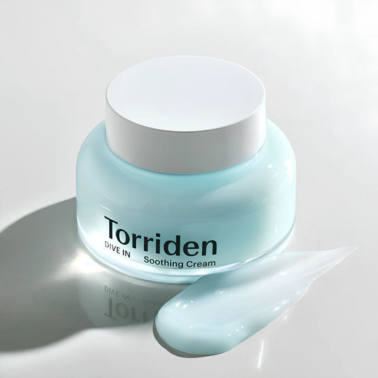 Torriden DIVE-IN Soothing Cream 100ml, με τη συσκευασία να φαίνεται καθαρά, προσφέρει ενυδάτωση και ανακούφιση στην επιδερμίδα, καταπραΰνοντας την ερεθισμένη ή ξηρή επιδερμίδα.